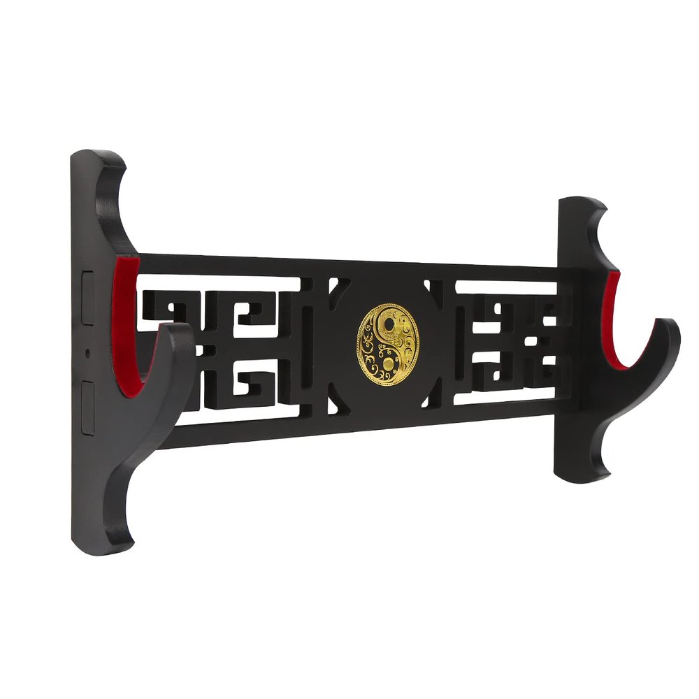 GUIIYLGG Sword Holder Katana Wall Mount 1-Tier Tai Chi icon Velvet Padded Katana Holder Samurai Sword Display Rack Wand Lightsabe Wakizashi Sword Stand Display Hanger