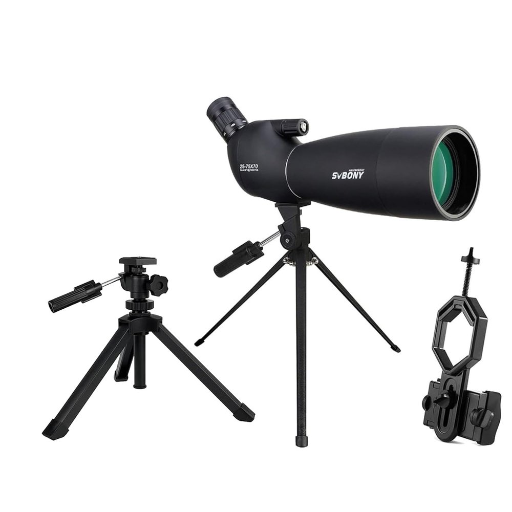 SVBONY SV28 25-75x70 Spotting Scopes with Tripod Bundle with SV146 Tabletop Spotting Scope Tripod for Bird Watching Target Shooting Hunting Wildlife