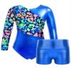 Daenrui Kids Girls Long Sleeve Gymnastics Leotards with Shorts Biketard 2 Pieces Ballet Dance Outfits Tracksuit Royalblue 8 Years view 1