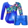 Daenrui Kids Girls Long Sleeve Gymnastics Leotards with Shorts Biketard 2 Pieces Ballet Dance Outfits Tracksuit Royalblue 8 Years view 2