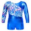 Daenrui Kids Girls Long Sleeve Gymnastics Leotards with Shorts Biketard 2 Pieces Ballet Dance Outfits Tracksuit Royalblue 8 Years view 3