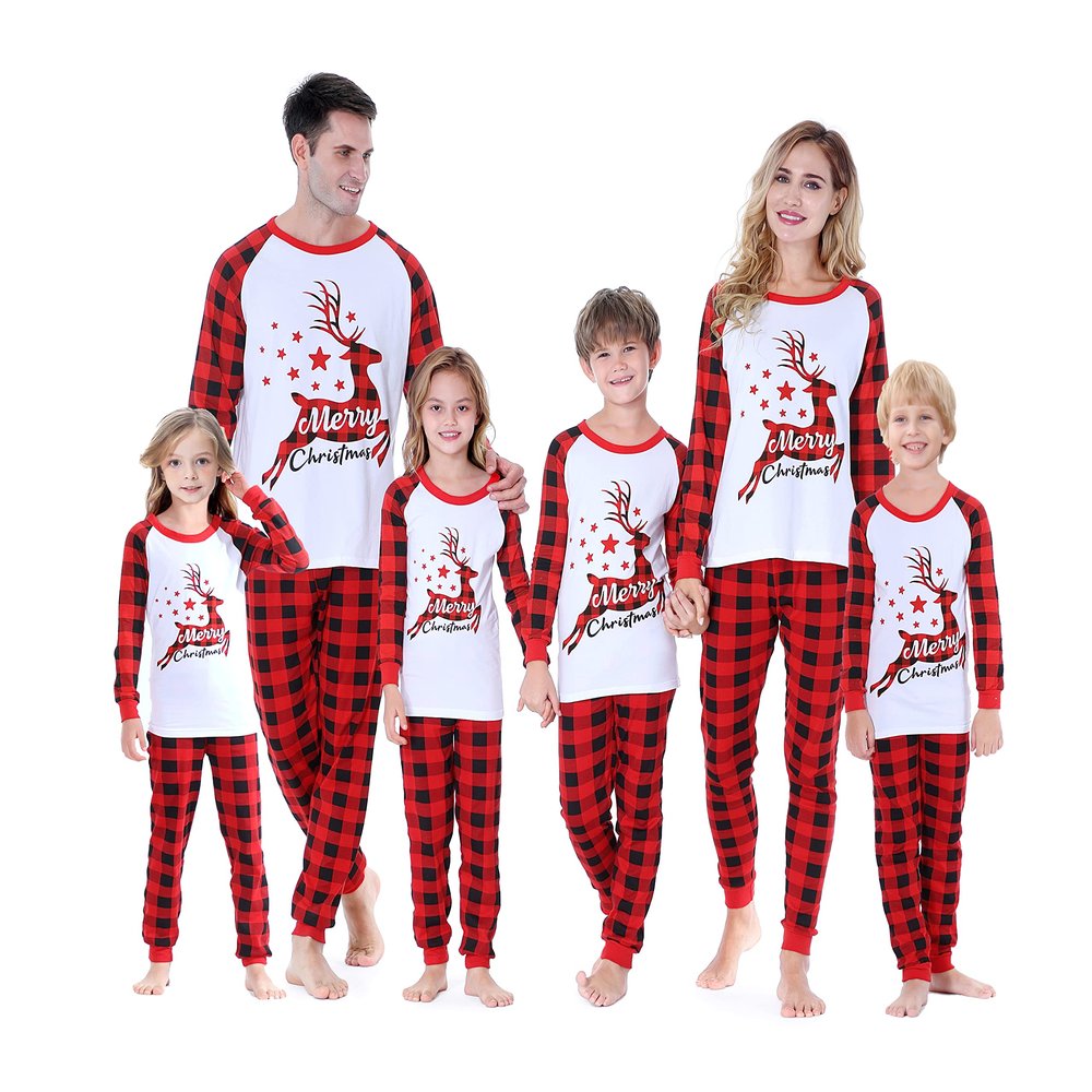 Benaive Matching Family Christmas Holiday Pjs Pajamas Set for Women Men Sleepwear (White & Red, Reindeer, Men-Large)