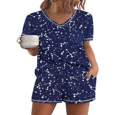Ekouaer Women's Pajamas Sets Short Sleeve Lounge Sets Sleepwear Casual Two Piece Pjs With Pockets Star Print Medium