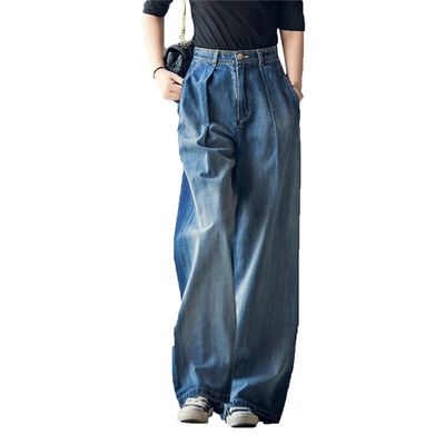JEShifangjiusu Wide Leg Jeans For Women Distressed Flare Jeans High Waisted Loose Long Baggy Ripped Hole Denim Jeans (29,Blue)