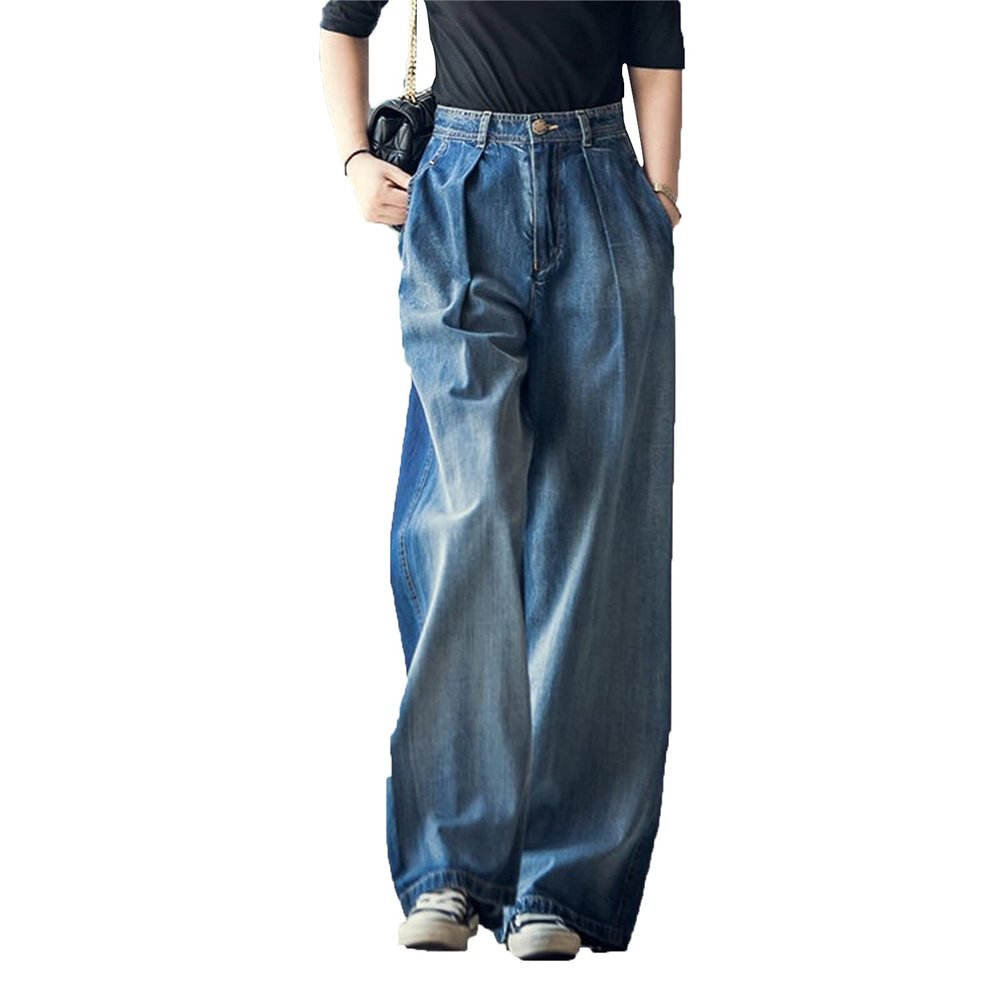 JEShifangjiusu Wide Leg Jeans For Women Distressed Flare Jeans High Waisted Loose Long Baggy Ripped Hole Denim Jeans (29,Blue)