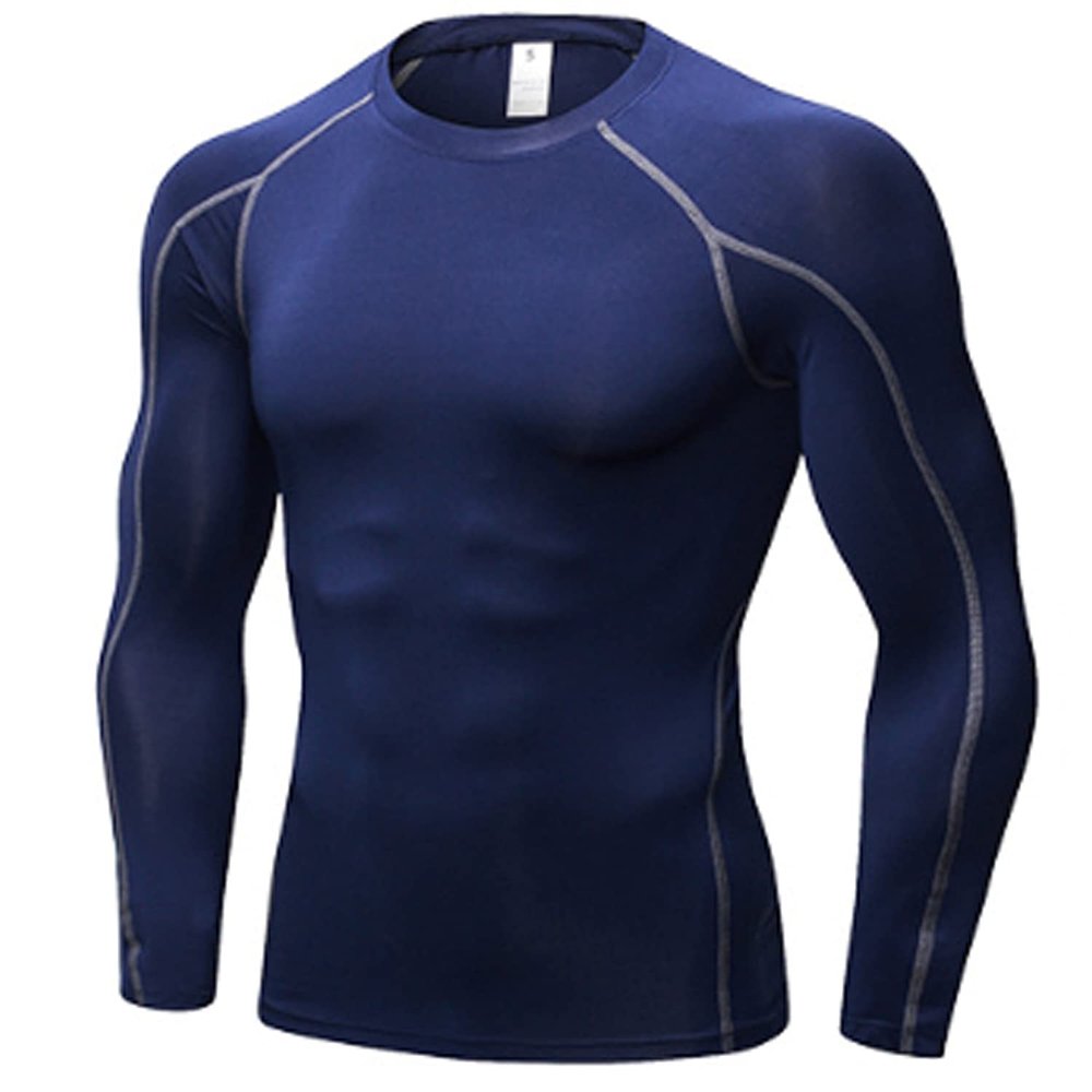 Navy Men's Compression Shirt Long Sleeve Athletic Workout T-Shirts Top Active Sport Baselayer Undershirt Gear Shirt