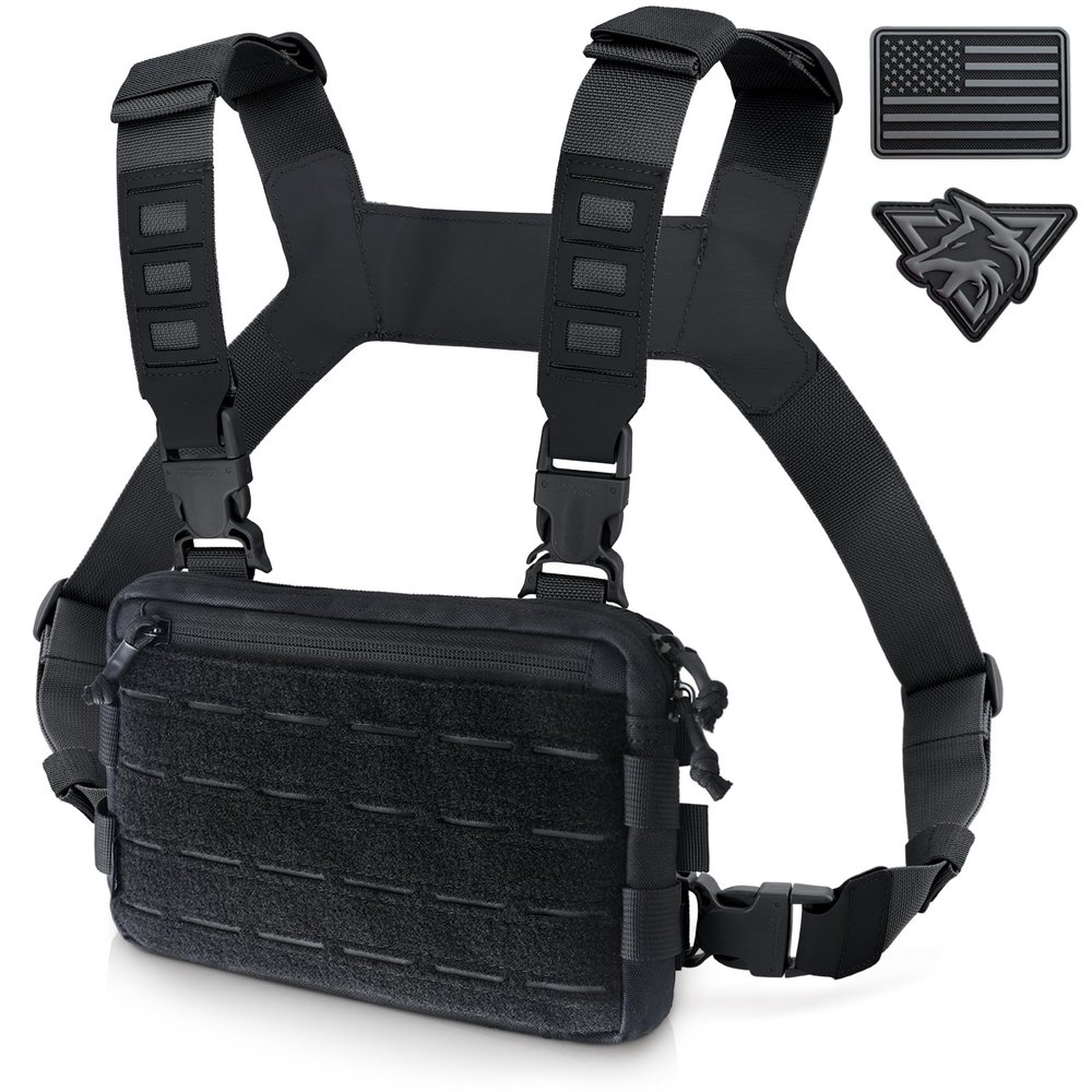 WYNEX Tactical Chest Rig Pack for Men, Running Chest Bag with Front Loop Airsoft Recon Chest Rigs for Hunting Outdoor EDC Combat Patch Included