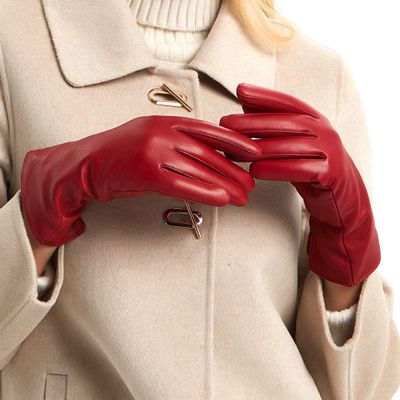 Womens Touchscreen Nappa Lambskin Leather Gloves(100% Cashmere Lining),Red,XX-Large