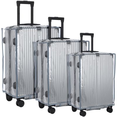 Sadnyy 3 Pieces Clear Luggage Cover PVC Suitcase Luggage Protector Waterproof Cover(Gray Border,Regular Style)