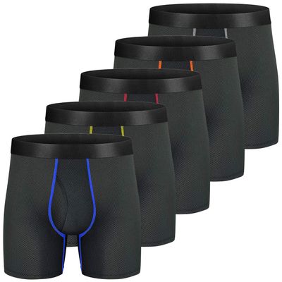CSYER Men Boxer Briefs Mesh Knit Fast Dry Performance Sport Underwear No Ride-up with Fly 5pcs L