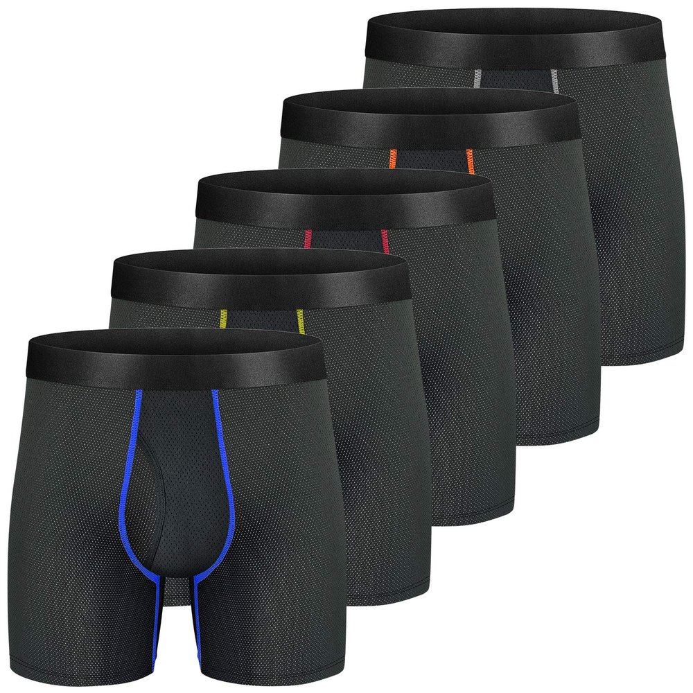 CSYER Men Boxer Briefs Mesh Knit Fast Dry Performance Sport Underwear No Ride-up with Fly 5pcs L