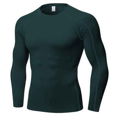 Dark Green Men's Compression Shirt Long Sleeve Athletic Workout T-Shirts Top Active Sport Baselayer Undershirt Cool Dry