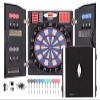 WIN.MAX Electronic Dart Board Cabinet Set, LED Electric Digital Soft Tip Dart Boards for Adults with Cabinet, up to 16 Players, 38 Games and 211 Variations with 12 Soft Tip Dartboard Set (Silver) view 1