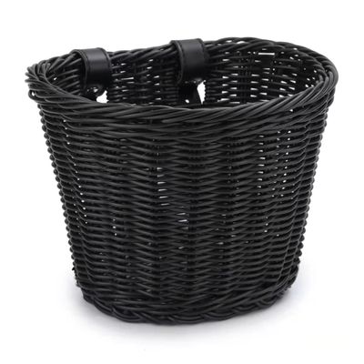 Bike Basket, Front Handlebar Storage Basket with Adjustable Leather Straps, Bicycle Accessories, Hand Woven, Waterproof (Black(10 * 7.5 * 7 in))