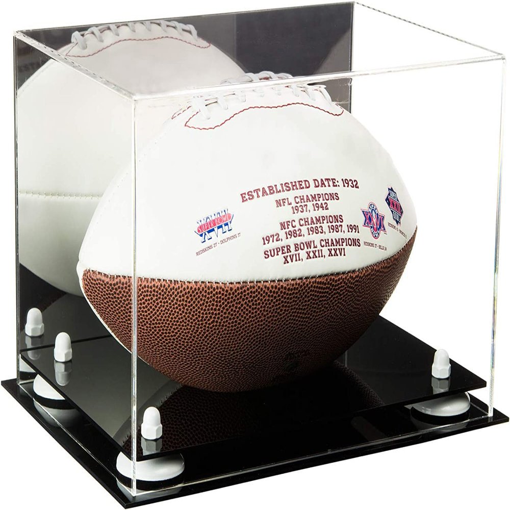 Better Display Cases Acrylic Football Display Case with Mirror, White Risers and Black Base (B41/A004)