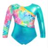 Fldy Kids Girls Shiny Metallic Gymnastics Leotards Long Sleeves Sparkly Ballet Dance Costumes One Piece Bodysuit Dancewear Colorful Tie Dye 6 Years view 1