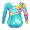Fldy Kids Girls Shiny Metallic Gymnastics Leotards Long Sleeves Sparkly Ballet Dance Costumes One Piece Bodysuit Dancewear Colorful Tie Dye 6 Years view 2