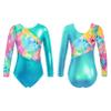 Fldy Kids Girls Shiny Metallic Gymnastics Leotards Long Sleeves Sparkly Ballet Dance Costumes One Piece Bodysuit Dancewear Colorful Tie Dye 6 Years view 3