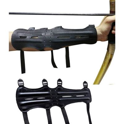 Archery Leather Arm Guard Long 4 Straps Forearm Protective Gear Hunting Arrow Bow (2PCS)