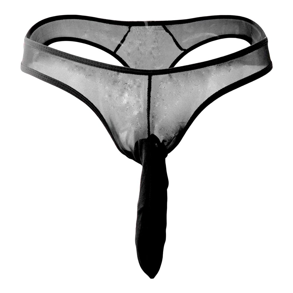 JEsilunmaMY Elephant Nose Bikini Briefs for Men Low Rise Mesh Sheer Long Pouch Underwear See Through Breathable Thong Panties (Black,Medium)
