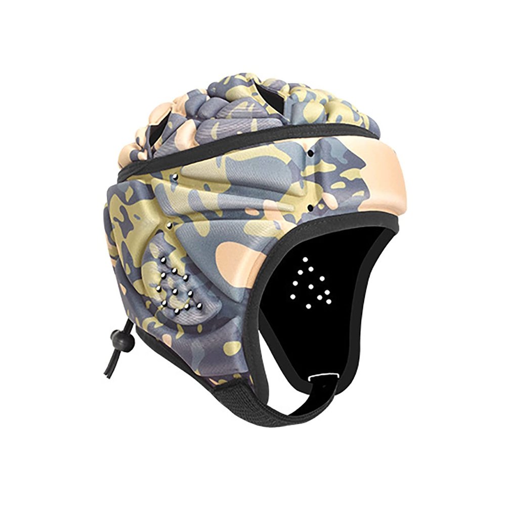 Soft Shell Football Helmet Scrum Cap 7v7 Rugby Helmet Padded Helmet Goalkeeper Adjustable Soccer Goalie Helmet Flag Football Helmet for Child Youth Adult (Camo Yellow, Medium with 19"-21")