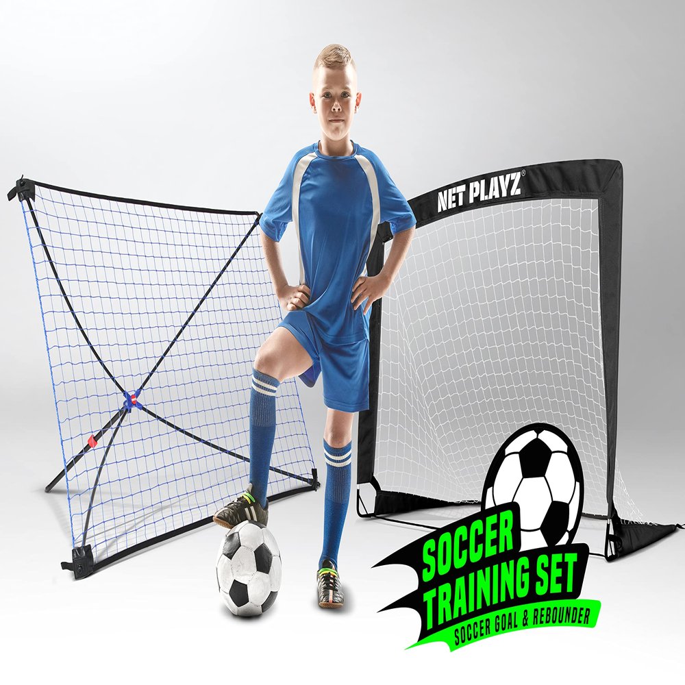 NET PLAYZ Soccer Goal Rebound Net for Backyard | Football Soccer Gifts for Age 3 4 5 6 7 8 9 10 11 12 13 14 Year Old Kids Children & Teens, Black, 4 x 3Ft (NOS37040)