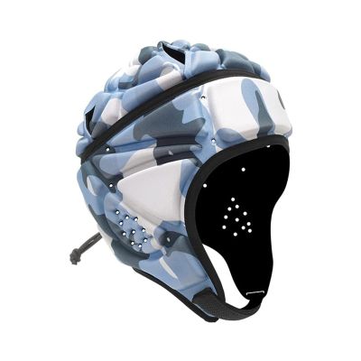 Soft Shell Football Helmet Scrum Cap 7v7 Rugby Helmet Padded Helmet Goalkeeper Adjustable Soccer Goalie Helmet Flag Football Helmet for Child Youth Adult (Blue and White, Large with 23"-25")