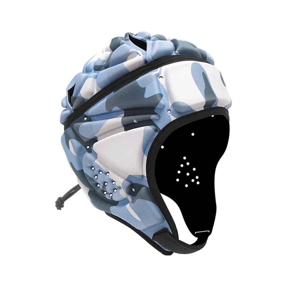 Soft Shell Football Helmet Scrum Cap 7v7 Rugby Helmet Padded Helmet Goalkeeper Adjustable Soccer Goalie Helmet Flag Football Helmet for Child Youth Adult (Blue and White, Large with 23"-25")