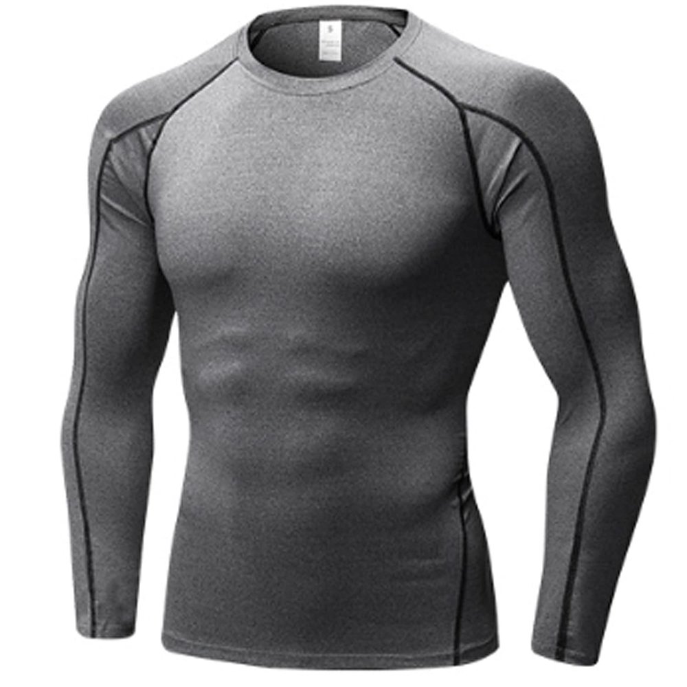 SPVISE Compression Shirt Men Long Sleeve Workout Gym Baselayer Top Grey