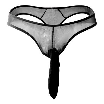 JEsilunmaMY Mens Elephant Nose Underwear See Through Low Rise Long Pouch Bikini Briefs Mesh Sheer Breathable Thong Panties (Black,Medium)