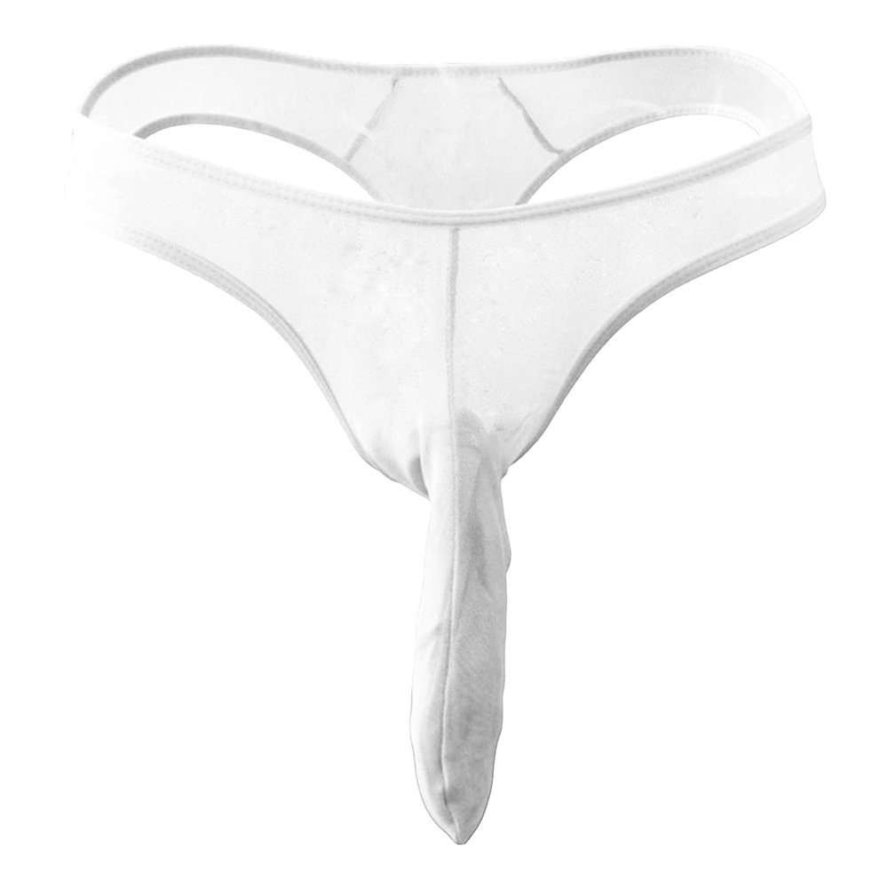 JEsilunmaMY Elephant Nose Bikini Briefs for Men Low Rise Mesh Sheer Long Pouch Underwear See Through Breathable Thong Panties (White,Large)