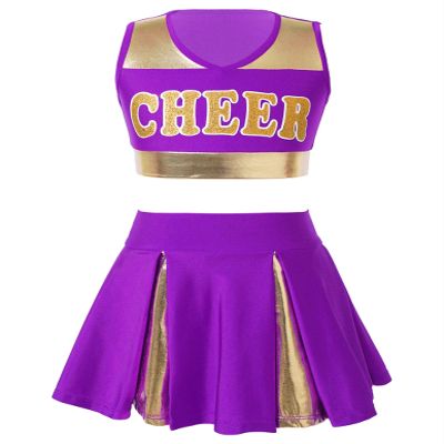 Nikiikoo Kids Girls Cheer Leader Costume Tank Tops and Pleated Mini Skirt Set Schoolgirls Uniform Dance Outfits Violet+Shiny 8 Years