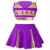 Nikiikoo Kids Girls Cheer Leader Costume Tank Tops and Pleated Mini Skirt Set Schoolgirls Uniform Dance Outfits Violet+Shiny 8 Years view 1