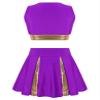 Nikiikoo Kids Girls Cheer Leader Costume Tank Tops and Pleated Mini Skirt Set Schoolgirls Uniform Dance Outfits Violet+Shiny 8 Years view 2