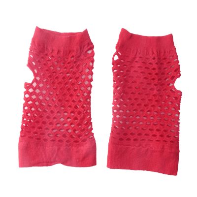 sowaka 2 Pairs Mesh Gloves Fingerless Fishnet Neon ShortStretchyGlove for Women 80S Costume Dress up Halloween Parties (Red)