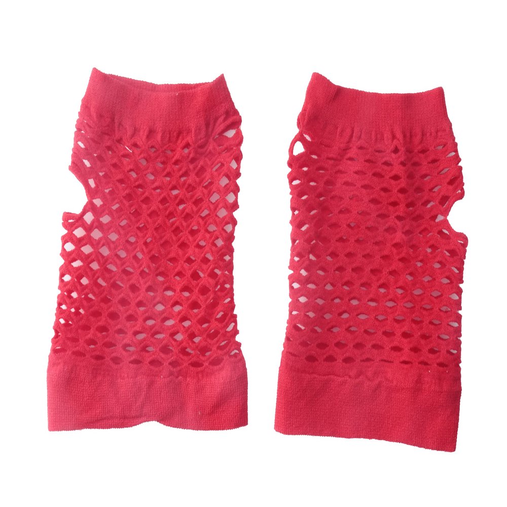 sowaka 2 Pairs Mesh Gloves Fingerless Fishnet Neon ShortStretchyGlove for Women 80S Costume Dress up Halloween Parties (Red)