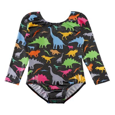 Ropa De Gymnastics for Girls Leotard Long Sleeve 5t Size 5-6 5/6x Year Old Black Dinosaur Rainbow Colorful Multicolored Silhouette Green Yellow Blue Orange Hot Pink