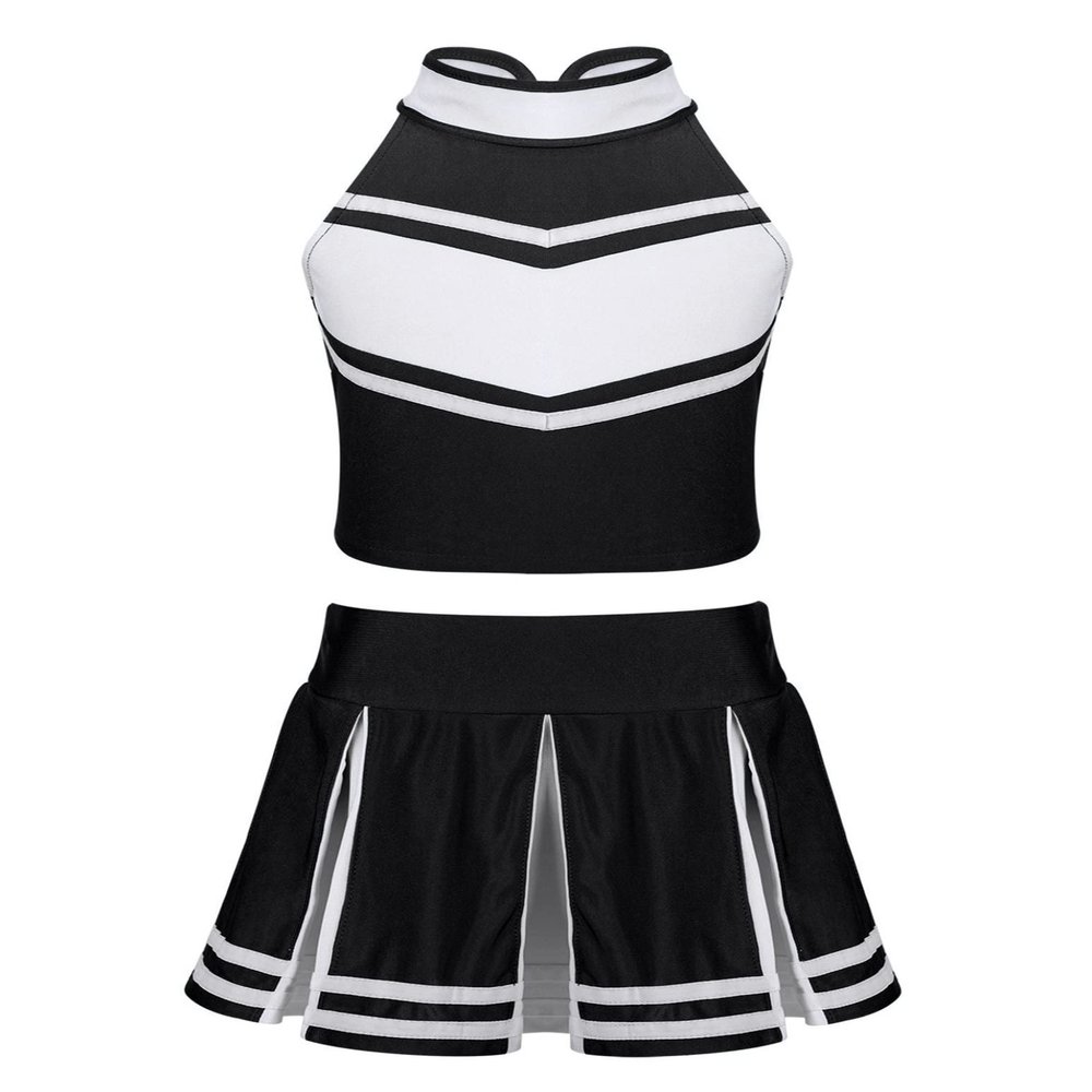 Yeeye Nikiikoo Kids Girls Cheer Leader Costume Tank Tops and Pleated Mini Skirt Set Schoolgirls Uniform Dance Outfits Dark
