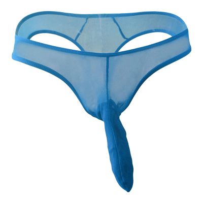 JEsilunmaMY Elephant Nose Bikini Briefs for Men Low Rise Mesh Sheer Long Pouch Underwear See Through Breathable Thong Panties (Blue,Medium)