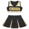 Nikiikoo Kids Girls Cheer Leader Costume Tank Tops and Pleated Mini Skirt Set Schoolgirls Uniform Dance Outfits Black+Shiny 6 Years view 3