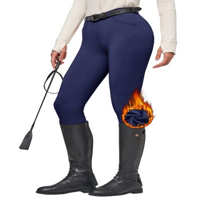 Willit Women's Fleece Riding Breeches Winter Horse Riding Pants Tights Equestrian Thermal Schooling Tights Navy Blue XXL