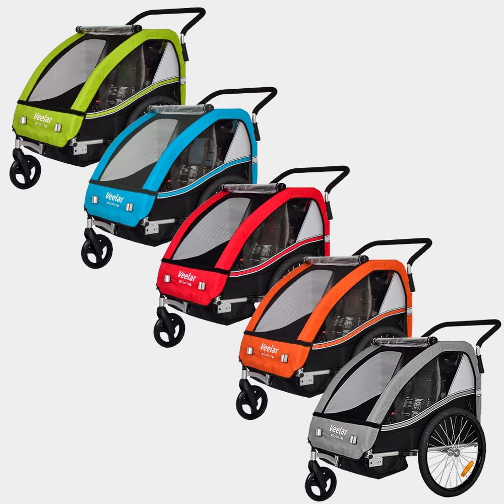 Veelar Bike Trailer & Stroller 2 in 1 Double Seat for Toddlers, Kids, Child Bicycle Carrier Jogger (Gray)