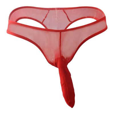 Elephant Nose Bikini Briefs for Men Low Rise Mesh Sheer Long Pouch Underwear See Through Breathable Thong Panties (Red,Medium)