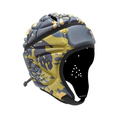 Soft Shell Football Helmet Scrum Cap 7v7 Rugby Helmet Padded Helmet Goalkeeper Adjustable Soccer Goalie Helmet Flag Football Helmet for Child Youth Adult (Grey and Yellow, Large with 23"-25")