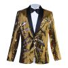 Men's Shiny Sequins Suit Jacket Sequin Wedding Nightclub Tuxedo Sport Coat Slim One Button Festival Party Blazer (Golden,3X-Large) view 1