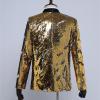 Men's Shiny Sequins Suit Jacket Sequin Wedding Nightclub Tuxedo Sport Coat Slim One Button Festival Party Blazer (Golden,3X-Large) view 2
