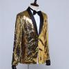 Men's Shiny Sequins Suit Jacket Sequin Wedding Nightclub Tuxedo Sport Coat Slim One Button Festival Party Blazer (Golden,3X-Large) view 3