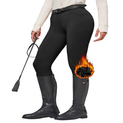 Willit Women's Fleece Riding Breeches Winter Horse Riding Pants Tights Equestrian Thermal Schooling Tights Black S