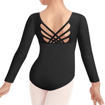 WYHDY Girls Ballet Dance Leotard Butterfly Crisscross Straps Long Sleeve Tank Leotards(7018-06-XL)