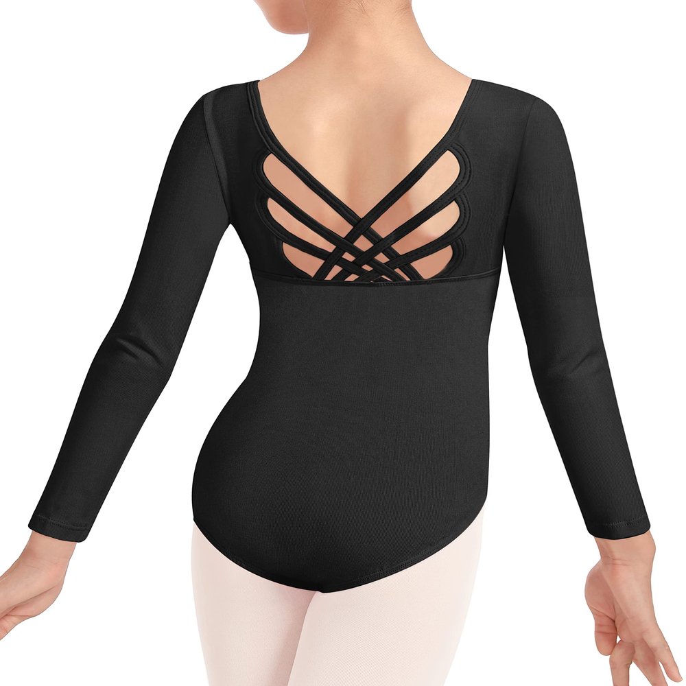 WYHDY Girls Ballet Dance Leotard Butterfly Crisscross Straps Long Sleeve Tank Leotards(7018-06-XL)